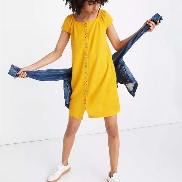Madewell Texture & Thread Cap-Sleeve Dress in Yellow Size‎ Extra Small - Picture 1 of 9